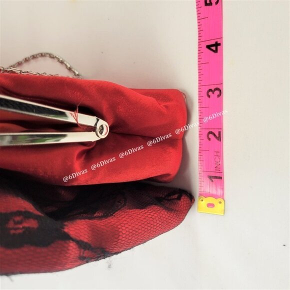 Red Satin Glitter Evening Purse With Large Bow Accent - Picture 12 of 13